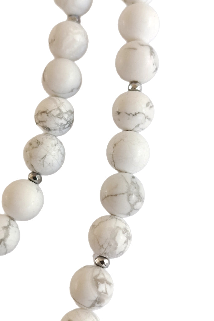 Collier Sautoir Aesh Shéli Argent Perles Ovlite Mattes et Hématite teintée