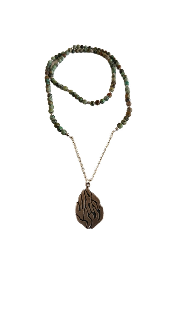 Collier Sautoir Aesh Shéli Oxydé avec Perles Turquoises d'Afrique