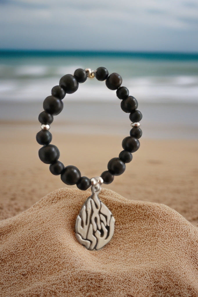 Bracelet Aesh Shéli Argent Perles Ébène Noir