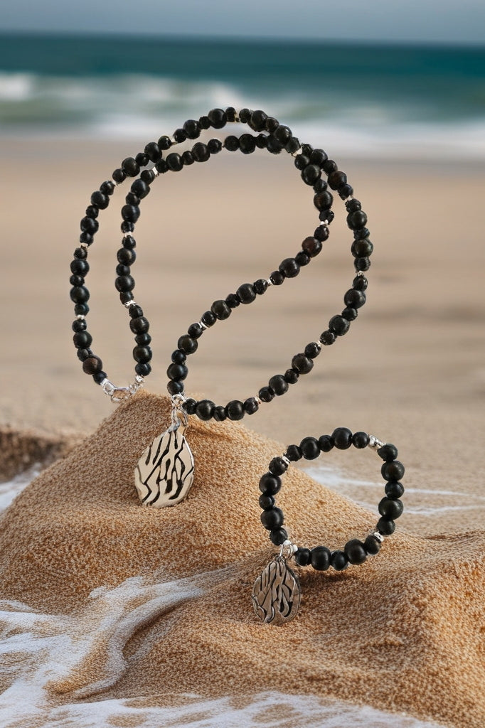 Bracelet Aesh Shéli Argent Perles Ébène Noir
