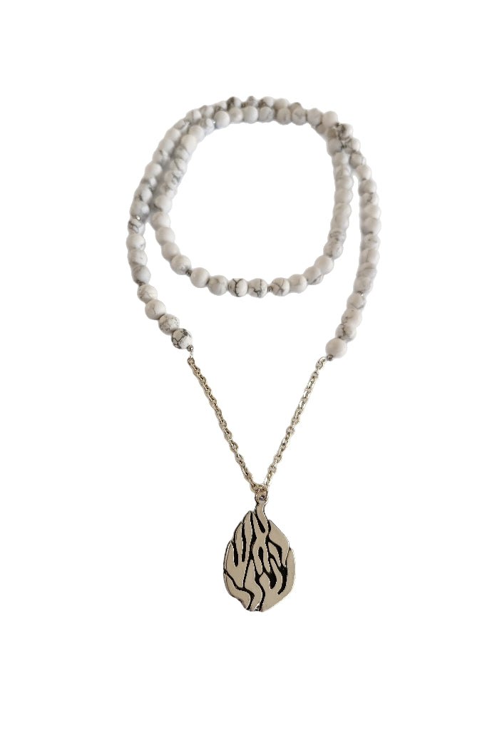 Collier Sautoir Aesh Shéli Argent Perles Ovlite Mattes et Hématite teintée