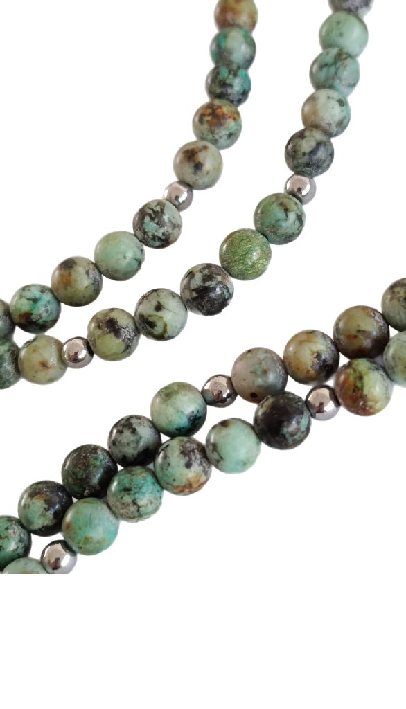 Collier Sautoir Aesh Shéli Oxydé avec Perles Turquoises d'Afrique