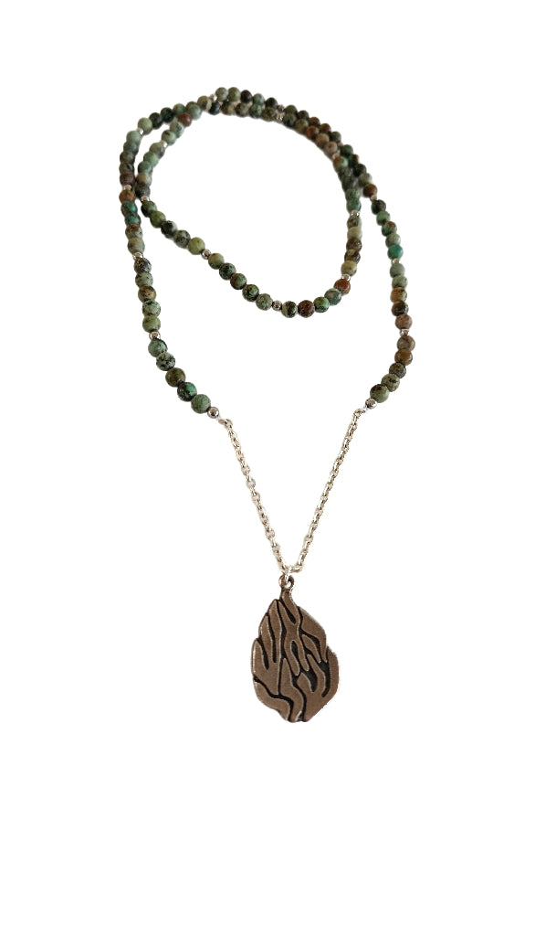 Collier Sautoir Aesh Shéli Oxydé avec Perles Turquoises d'Afrique