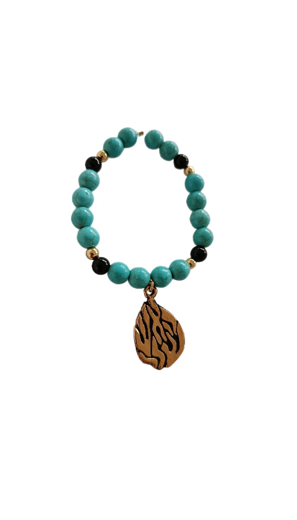 Bracelet Aesh Shéli Doré Fond Noire avec Perles Turquoises