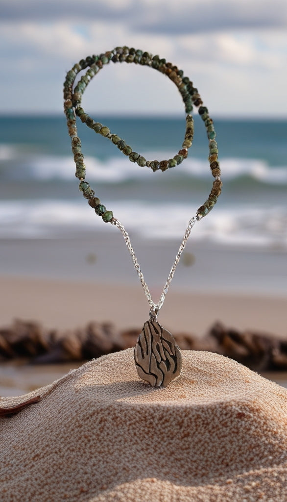 Collier Sautoir Aesh Shéli Oxydé avec Perles Turquoises d'Afrique