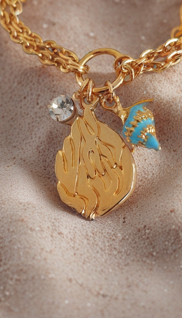 Bracelet Aesh Shéli Doré - Doubles Chaines et Charms