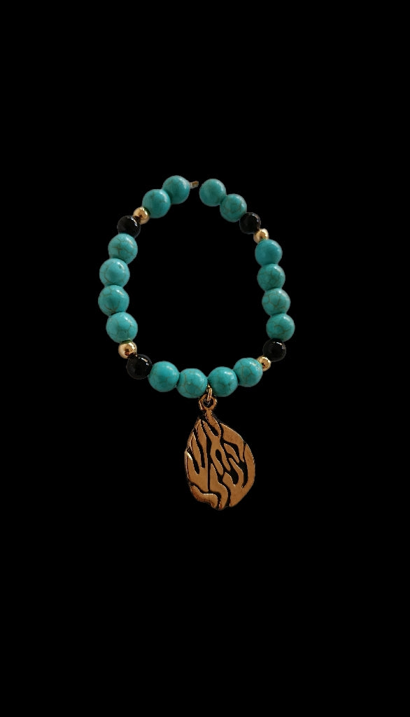 Bracelet Aesh Shéli Doré Fond Noire avec Perles Turquoises