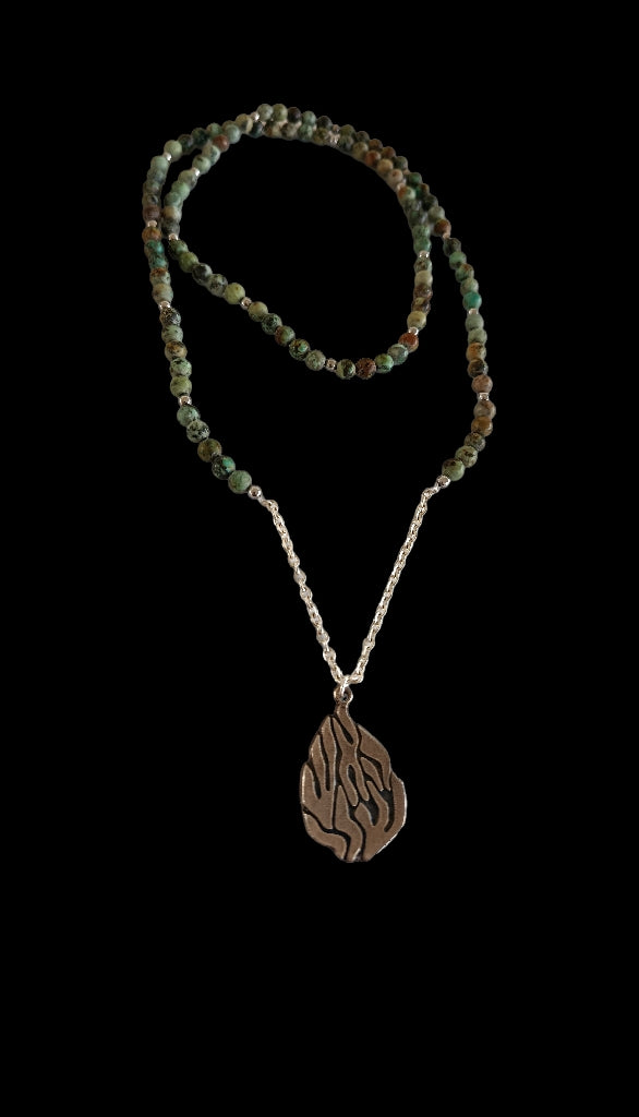 Collier Sautoir Aesh Shéli Oxydé avec Perles Turquoises d'Afrique