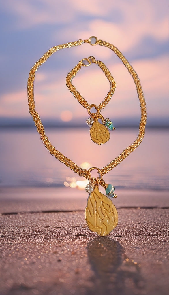 Collier Aesh Shéli Doré - Double Chaînes Dorées et charms