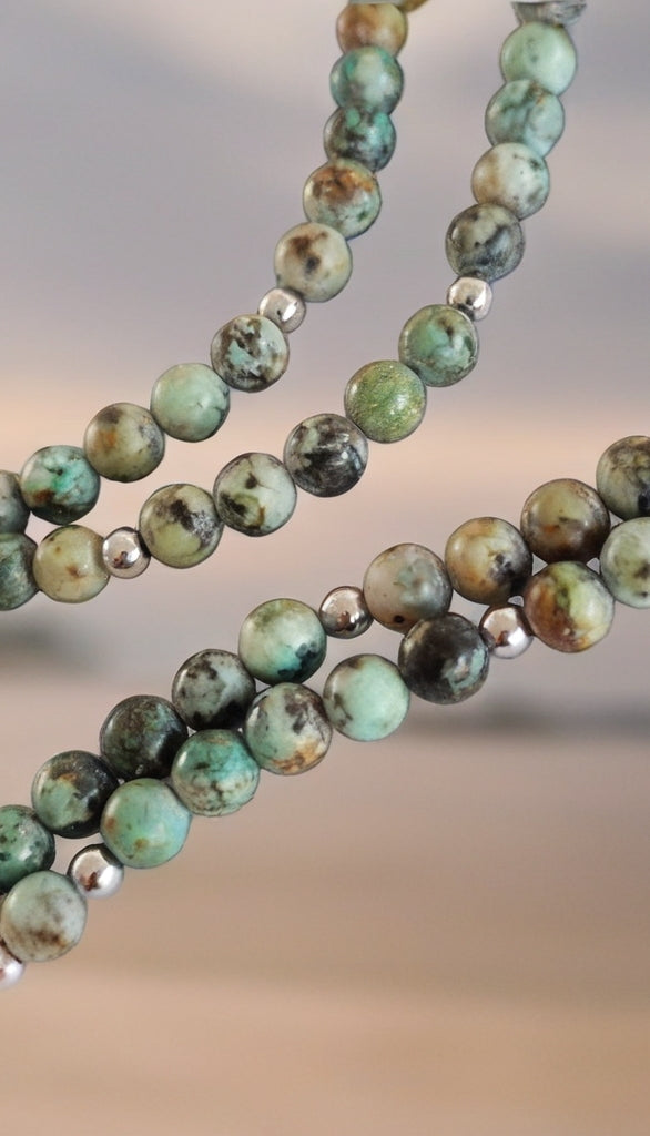 Collier Sautoir Aesh Shéli Oxydé avec Perles Turquoises d'Afrique