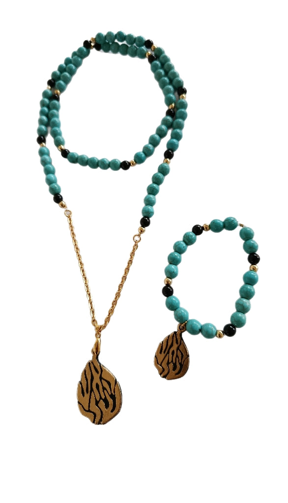 Bracelet Aesh Shéli Doré Fond Noire avec Perles Turquoises