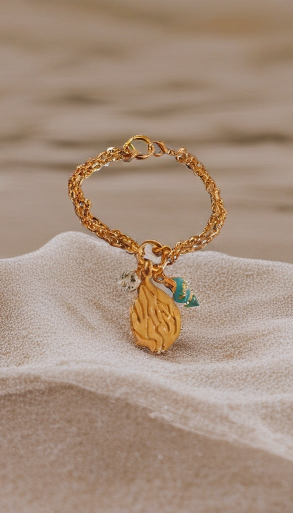 Bracelet Aesh Shéli Doré - Doubles Chaines et Charms